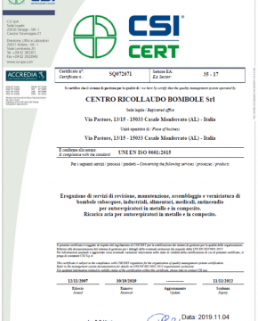 Certificato conformita UNI EN ISO 9001:2015